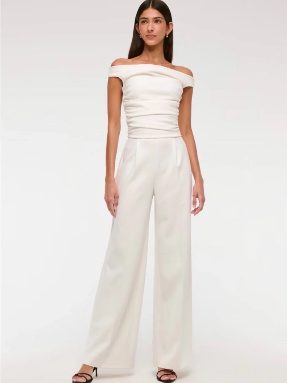 Abercrombie & Fitch Off-the-Shoulder Wide-Leg Jumpsuit in White